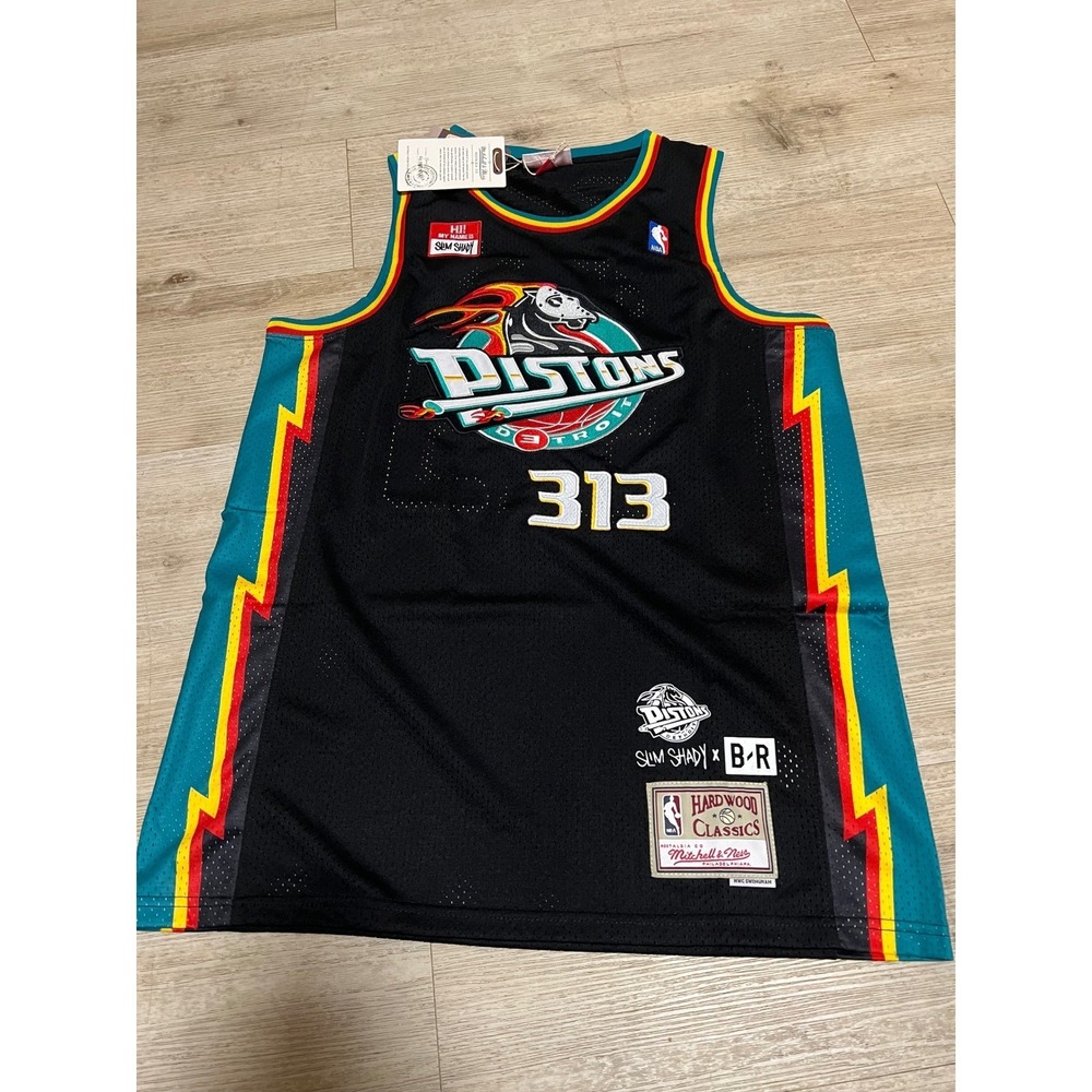 Detroit Pistons Shady 313 Basketball‎ Jersey Size L Eminem NWT Mitchell & Ness